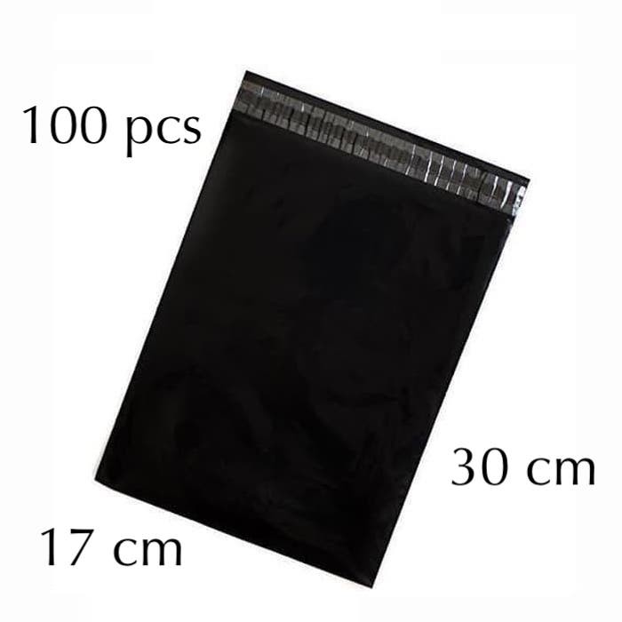 100 Pcs Kantong Plastik Hitam 17 x 30  Double Tape Untuk Packaging