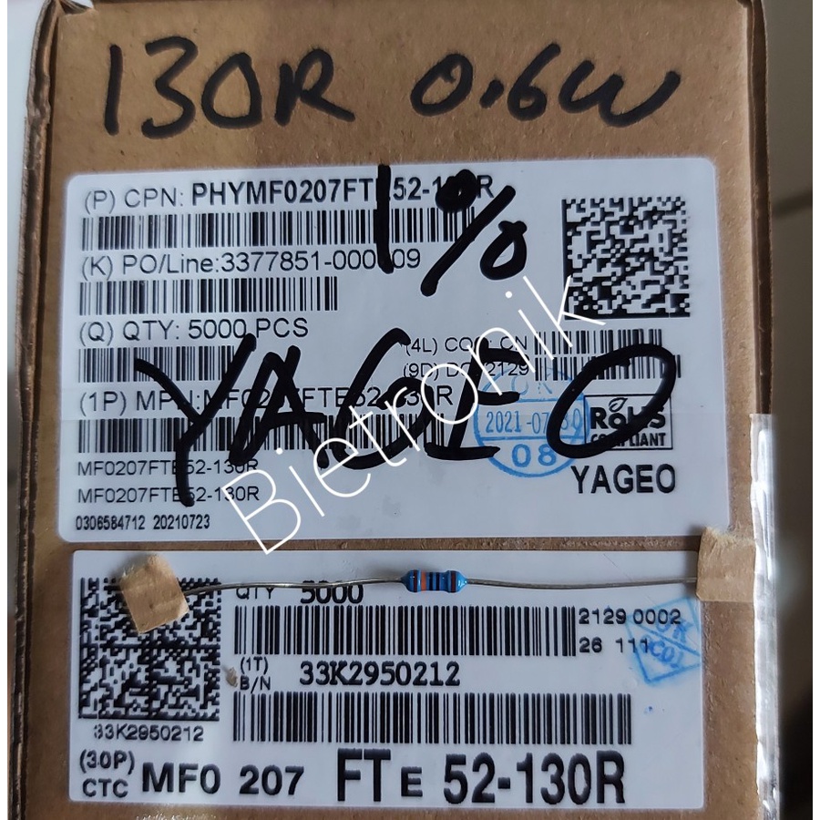 Resistor 130R 0.6W 1% MF YAGEO