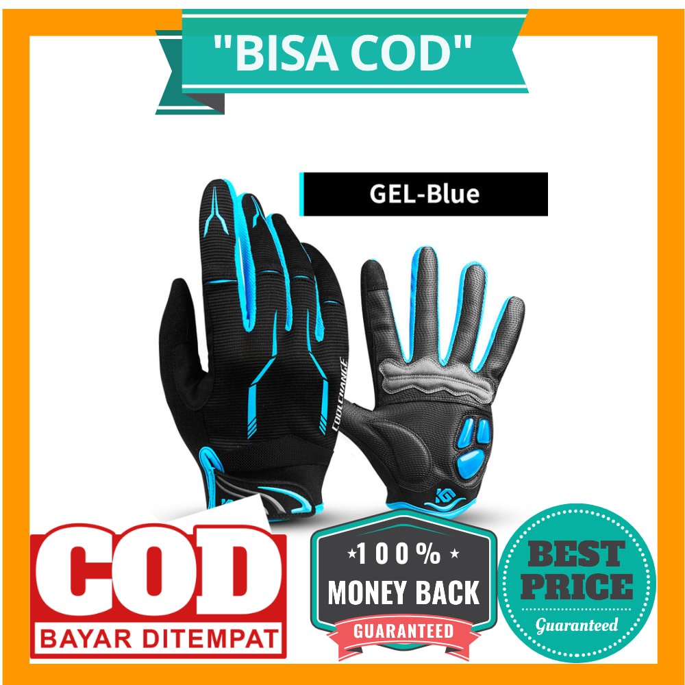 BISA COD CoolChange Sarung Tangan Sepeda Silicone Gel Pad - Size XXL - Blue