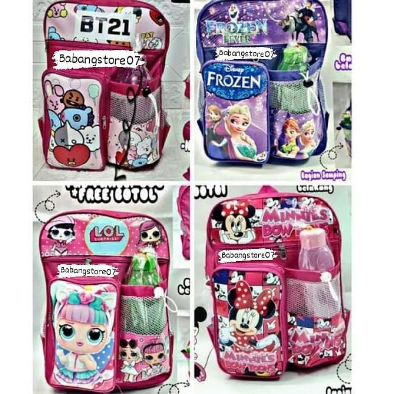 Tas ransel TK SD anak sekolah Perempuan karakter Mixue Gratis Botol