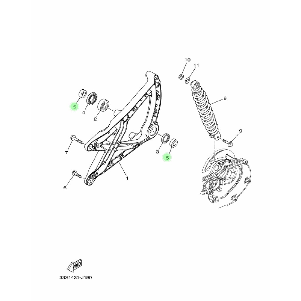 COLLAR BOSH BOS SWING ARM FORK AS RODA BELAKANG XEON LAMA KARBU ORIGINAL YGP 90387-15819