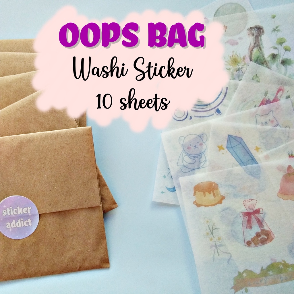 

Oops Bag - STICKER PACK - Various Design Washi Paper Sticker Set - Journaling Penpal Kit