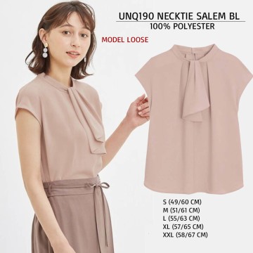 Blouse Wanita Jepang/Korea Lengan Pendek Tie Polos Casual (UNQ190 NECKTIE BL)-1