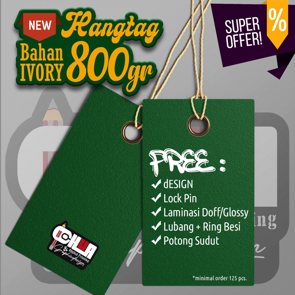 

Hangtag Label DISTRO PREMIUM TEBAL 800gr - FREE LAMINASI, FREE DESIGN, MATA AYAM, LOCKPIN