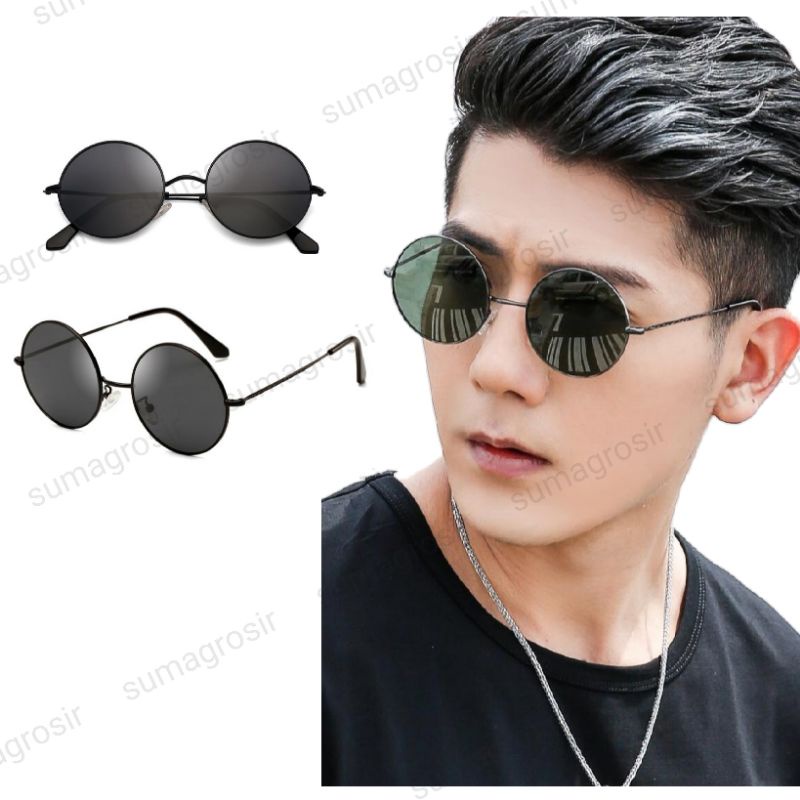 Kacamata Hitam Bulat Anti Radiasi UV Silau Sunglasses Pria Wanita Gaya Fashion Korea