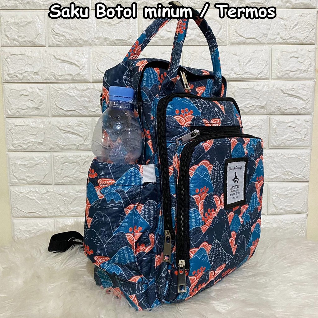 MONOBE Diaper Bag Motif / Tas Ransel Perlengkapan Bayi 2in1 / Tas Popok Traveling