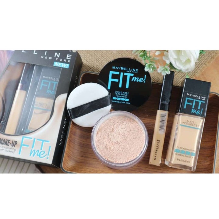 MAYBELLINE / PAKET MAKEUP BEDAK TABUR SET 3 IN 1 / MAYBELLINE BOX BEDAK TABUR CONCEALER FOUNDATION