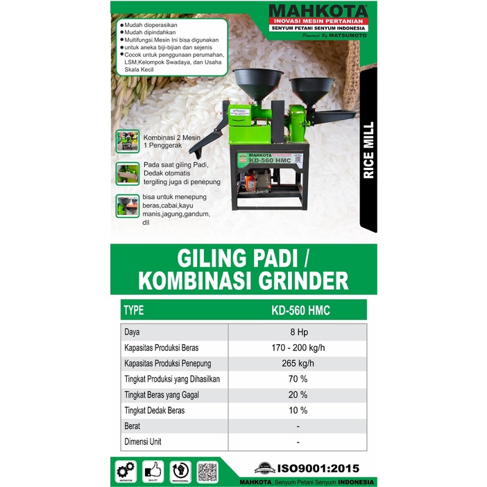 Mesin Giling Padi MAHKOTA KD560 HMC / Rice Mill Polisher - Mesin Penepung MAHKOTA KD 560 HMC