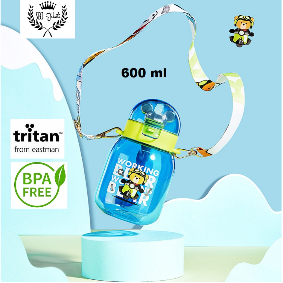 BOTOL MINUM ANAK PLANET TRITAN BPA FREE 600 ML DENGAN TALI &amp; SEDOTAN