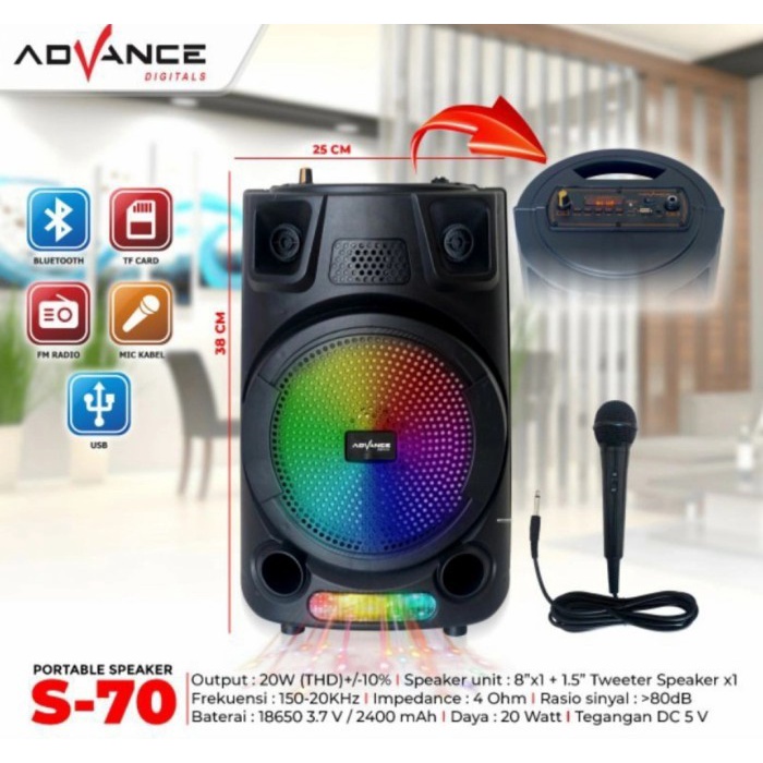 Speaker karaoke / speaker meeting bluetooth S70 advance (Bonus 1mic) 8 inch