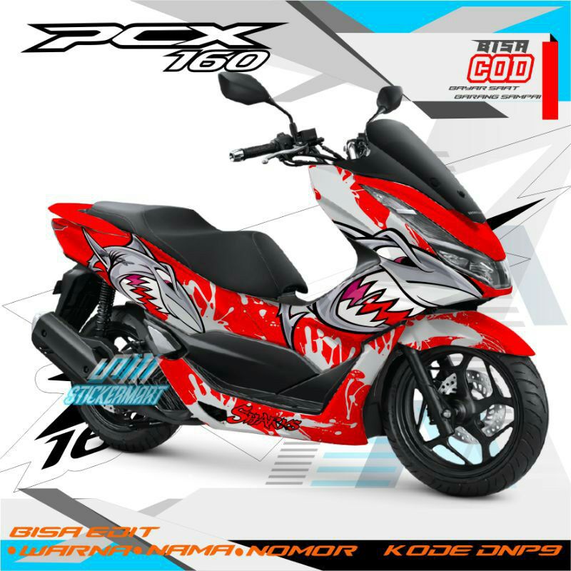 Sticker Decal PCX 160 Full Body Variasi Shark Merah Decal Custom