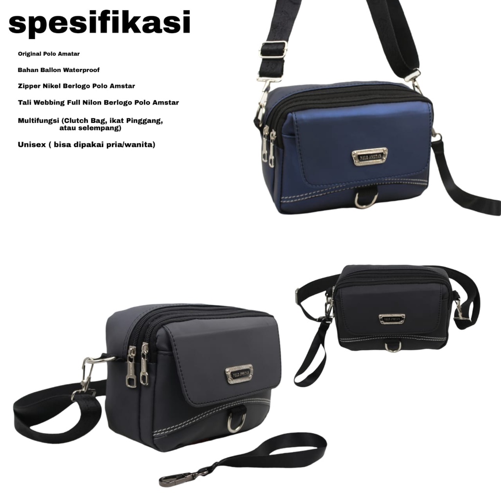 3Fungsi | Hand Bag Waterproof Original Polo Amstar Clutch Bag Tas Selempang &amp; Ikat Pinggang