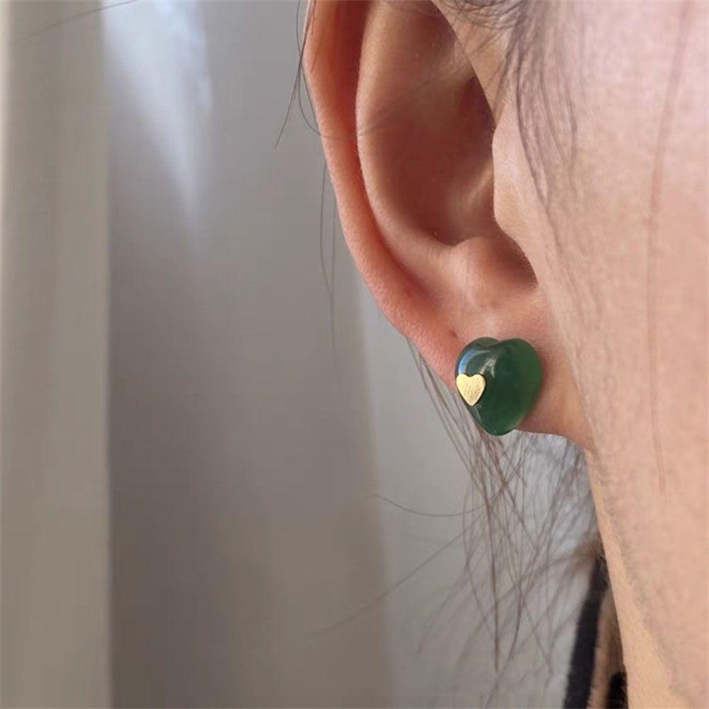 Mxbeauty Anting Hati Kepribadian Warna-Warni Vintage Hadiah Elegan Resin Perempuan Logam Wanita Stud Earrings