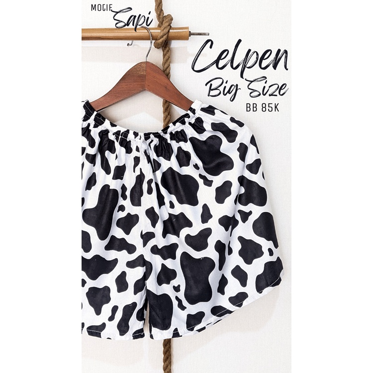 Celana Pendek Lucu Jumbo Imut Karakter Bahan Rayon Adem Motif Sapi Dog Hitam Putih