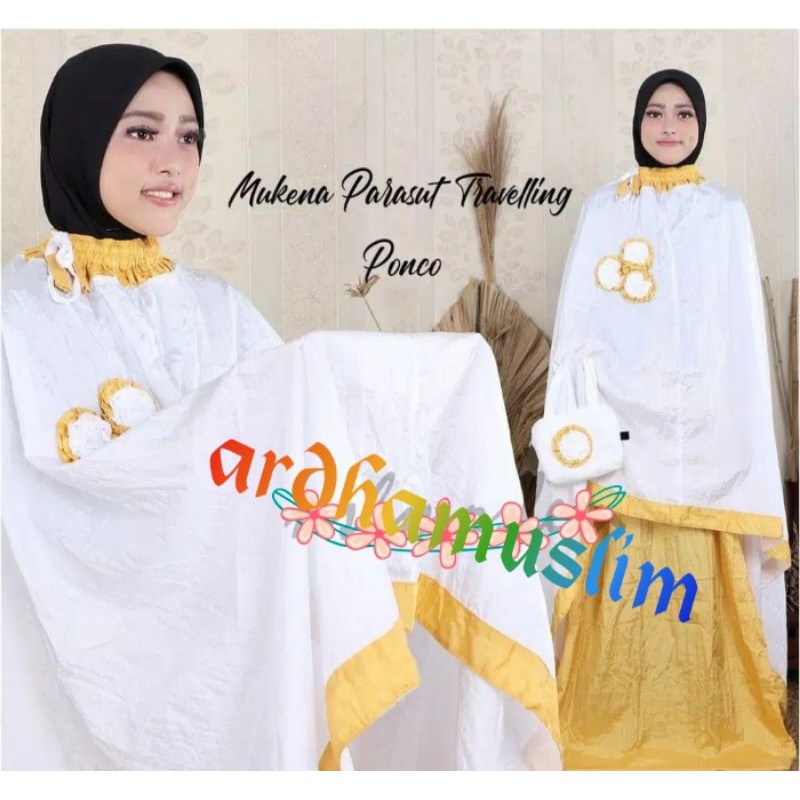 MUKENA PONCO  MAWAR PREMIUM PUTIH ROK KUNING