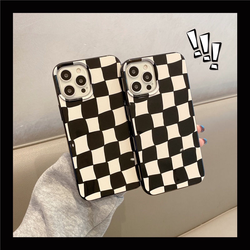 Case Pelindung Motif Kotak-Kotak Hitam Dan Geige Untuk Iphone 13 8 7 Plus SE2 XS XR 12 Mini 11 PRO MAX