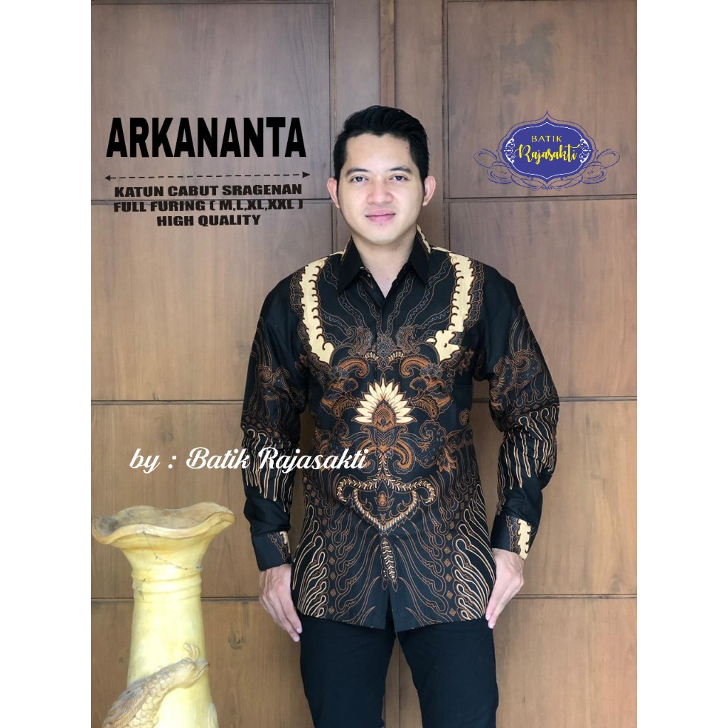 ARKANANTA Kemeja Batik Pria Lengan Panjang Katun Halus FULL FURING Rajasakti