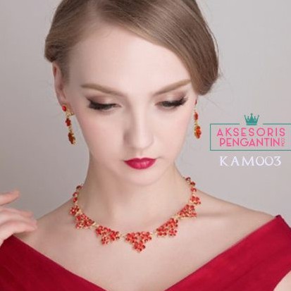 [READY STOCK] ANTING PENGANTIN AKSESORIS KALUNG NECKLACE WEDDING MERAH KAM003