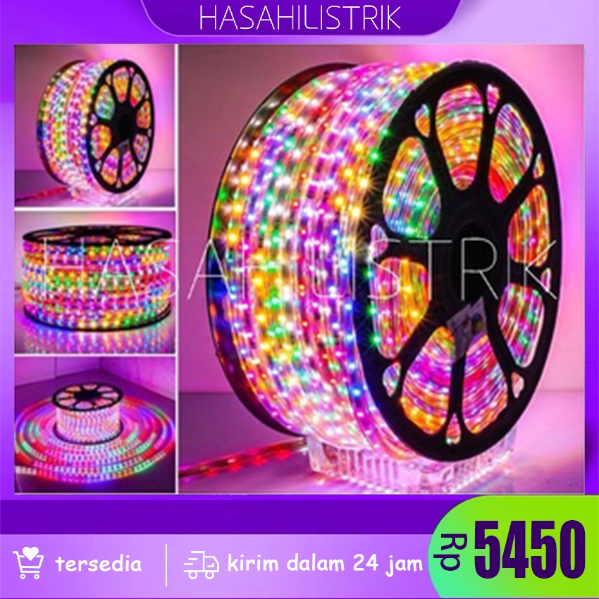 Lampu LED Strip Selang paket RGB 3528 2835 220V + Adaptor 15M/20M/25/30M Outdoor Led Strip Agustus Lampu Hias