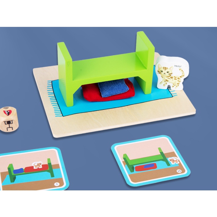 Mainan Edukasi FIND XIAOBEI / Mainan Edukatif Find The Cat Logic Game / Mainan Kayu Wooden Toys Cat Preposition Game / Mainan Mengenal Posisi / Mainan Anak Topologi Belajar Lokasi