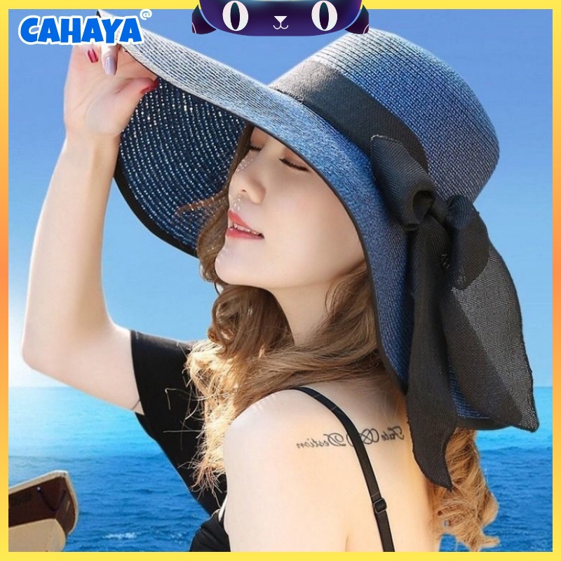Topi Pantai Lebar Bahan Raffia Premium List Hitam / Topi Pantai Lebar / Topi Pantai lipat CAHAYA T92