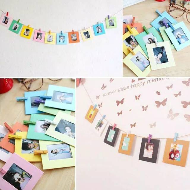 Frame foto 2R Set isi 10pcs plus klik kayu dan tali