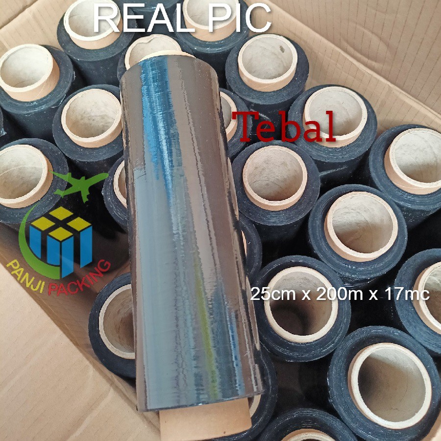 

RN Stretch FIlm Hitam 25cm x 200m Plastik Wrapping Tebal Plastic wrap Bungkus koper Bandara Black