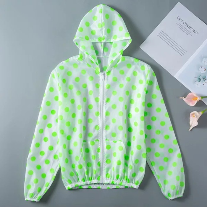 Jaket Wanita [KHUSUS MOTIF] Jaket Wanita Trend Korea Parasut Casual Sport Jacket - Polkadot Hijau, a