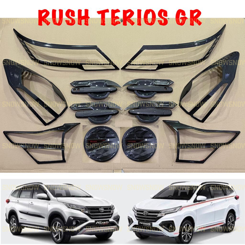 Paket Lengkap Garnish Lampu Depan Belakang Outer Handle Tank Cover All New Rush Terios 2018 2021 2022 2023 GR SPORT New Carbon Glossy