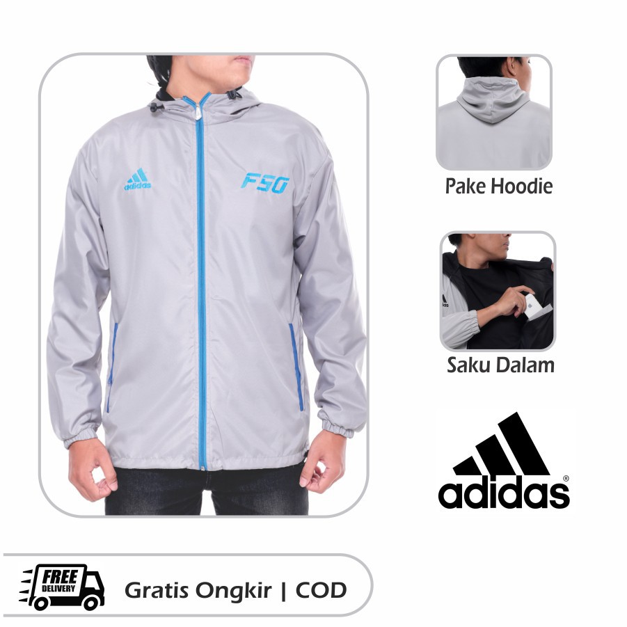 Jaket Parasut / Jaket Pria Outdoor Tracker F50 Abu Strip Turkis