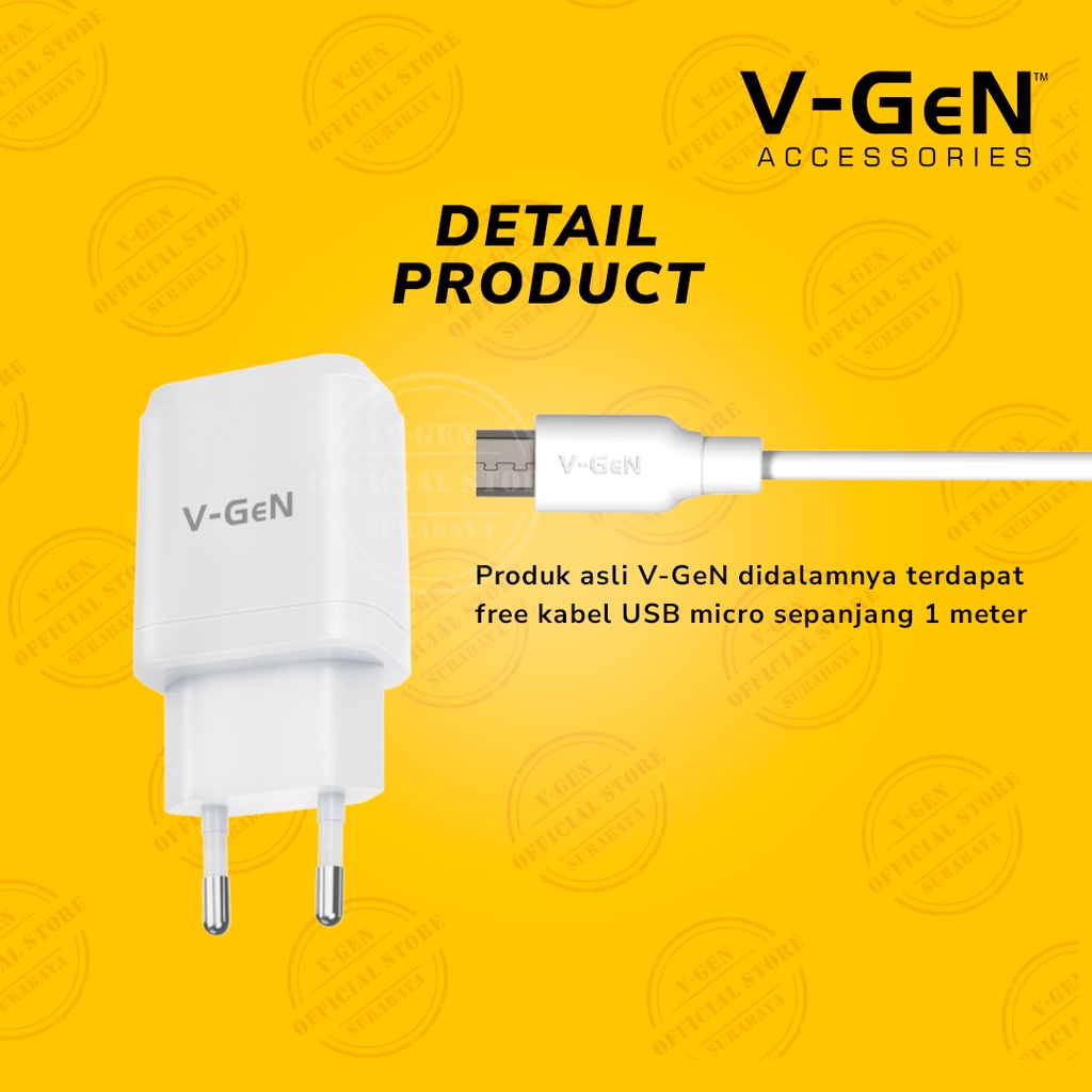 Adaptor Charger V-GeN VTC2-16 2.1A Dual Port USB Travel Charger VGEN