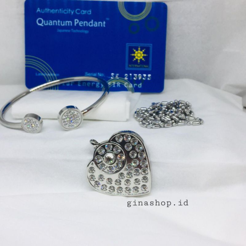 (TERBARU)SATUSET KALUNG GELANG QUANTUM PENDANT LOVE PERMATA PUTIH GELANG BIO MAGNETIC KESEHATAN