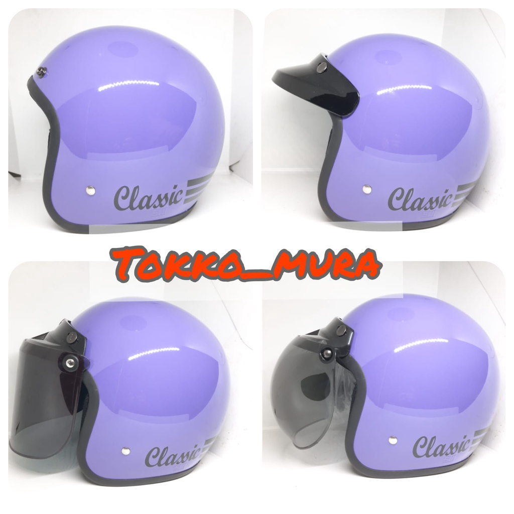 Helm bogo klasik ungu / bogo classic / bogo garis 3  cod