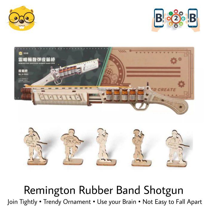 Beaverlab Remington Rubber Band Shotgun 3D Puzzle - Pistol Mainan Karet 3D Plywood