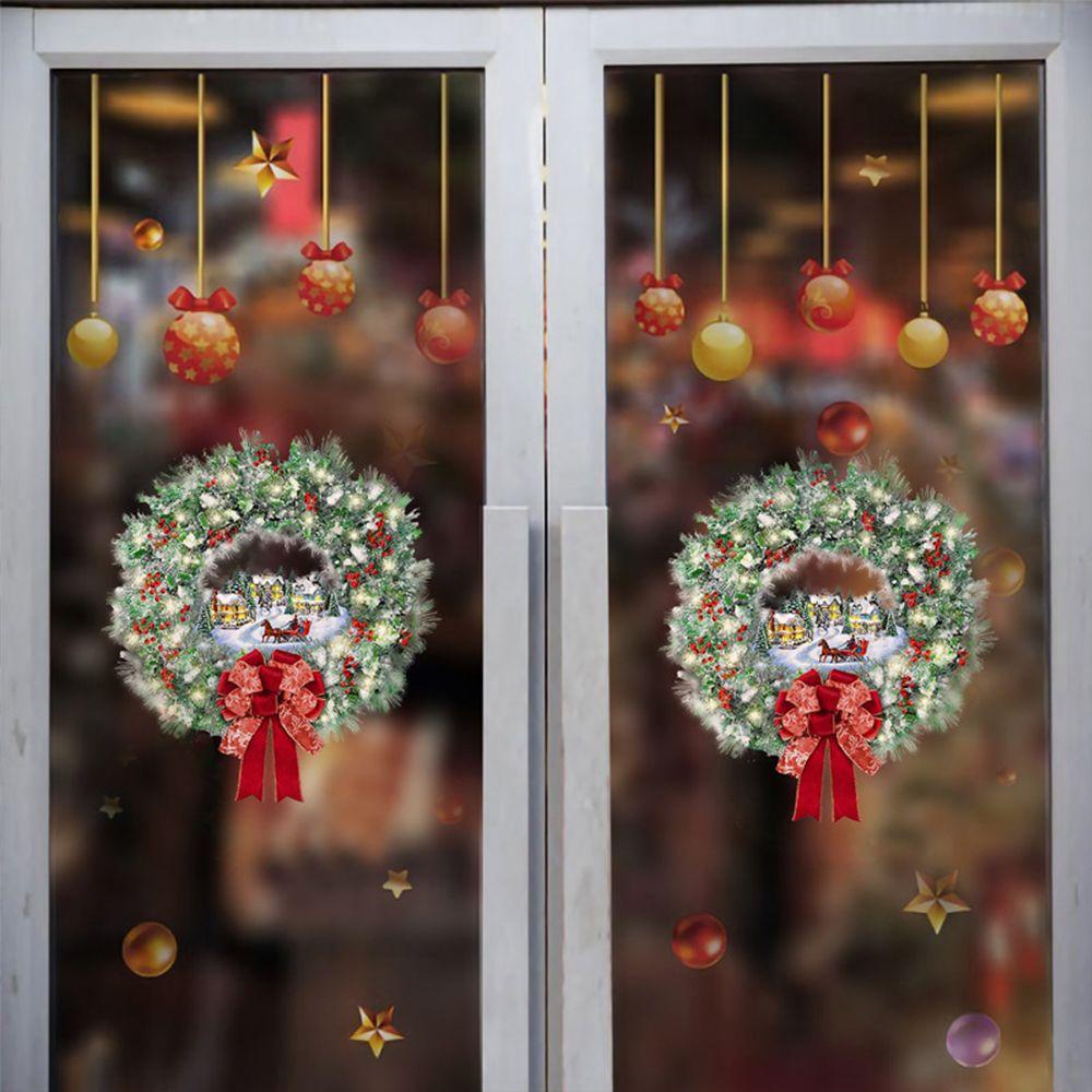 Populer Stiker Garland Natal Anti Air Christmas Wreath Jendela Pintu Kaca Dekorasi Rumah