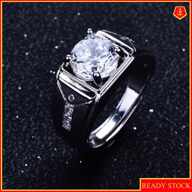 [Ready Stock]Moissanite Ring PT950 Personalized Business Man's Ring