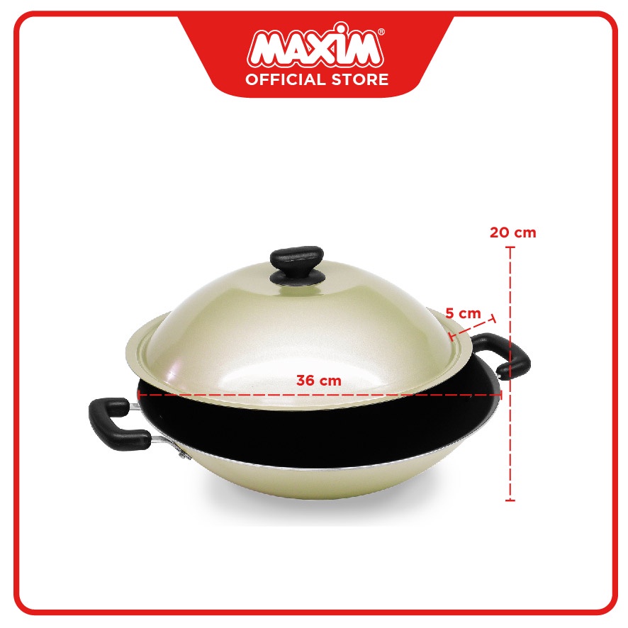 Maxim Image Wajan Penggorengan Teflon Anti Lengket 36cm Wok + Tutup