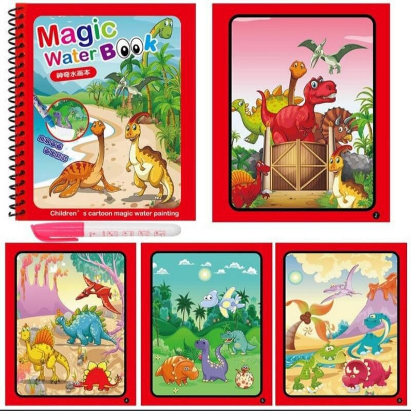 Alat Tulis Magic Water Book Buku Mewarnai Ajaib Magic Pena Water Drawing Colour Book-D1n0s4urus