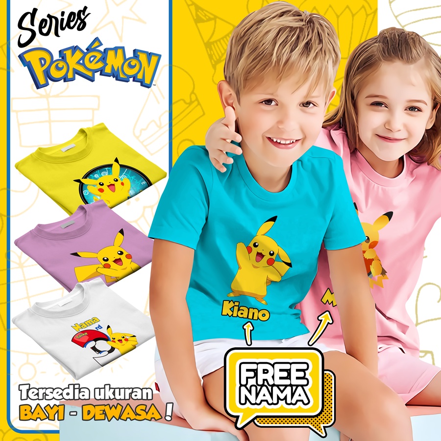 Baju Kaos ANAK DAN DEWASA PIKACHU COUPLE (FREE NAMA)