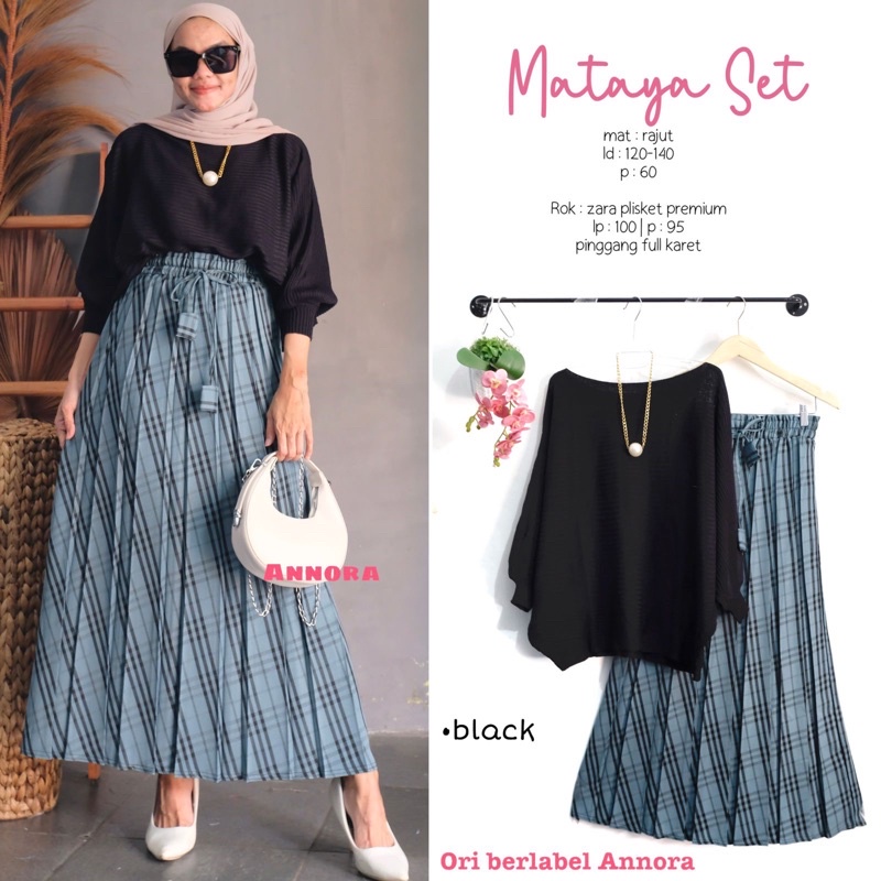 MATAYA SETELAN & ELINA SETELAN ( ATASAN + ROK ) / READY BEST SELLER-Mataya black