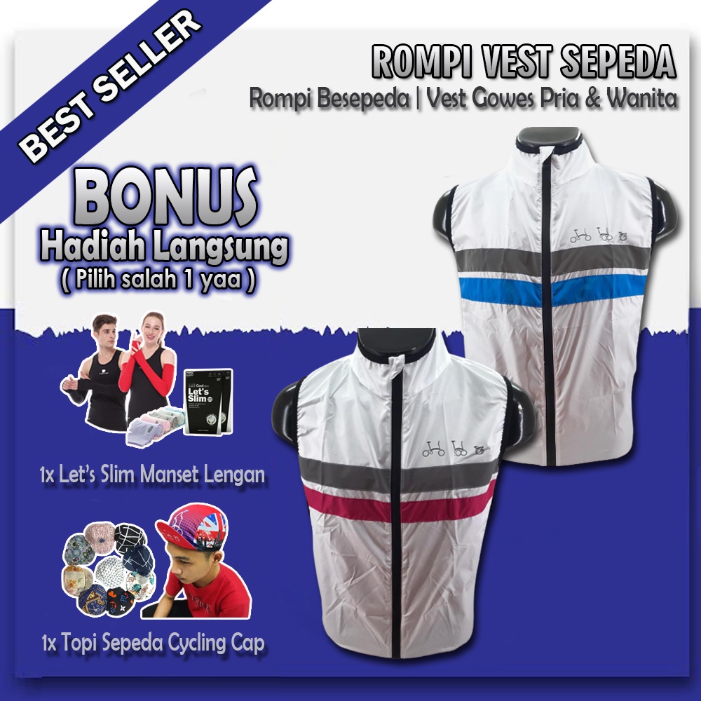 Rompi Sepeda Lipat MTB Unisex Red and Blue Vest (White)