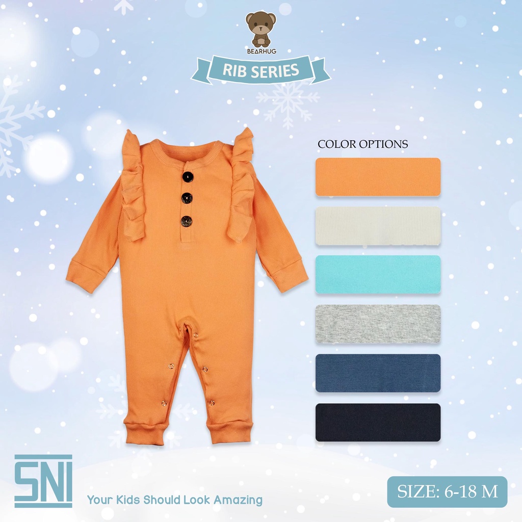 Bearhug Jumper Lengan Panjang  Rib Bayi Perempuan  XJD1 Mixcolour  Kancing Ruffle 3-12M