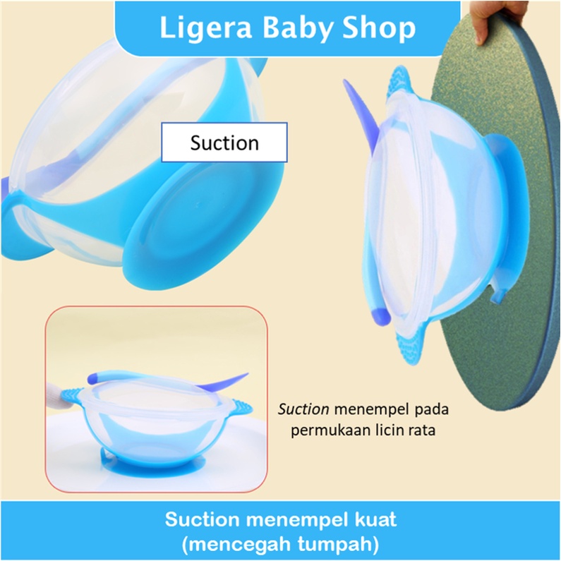 LIGERA Mangkok Anti Tumpah / Sendok Silikon Sensor Temperatur Suhu Panas / Garpu / Alat Makan Bayi