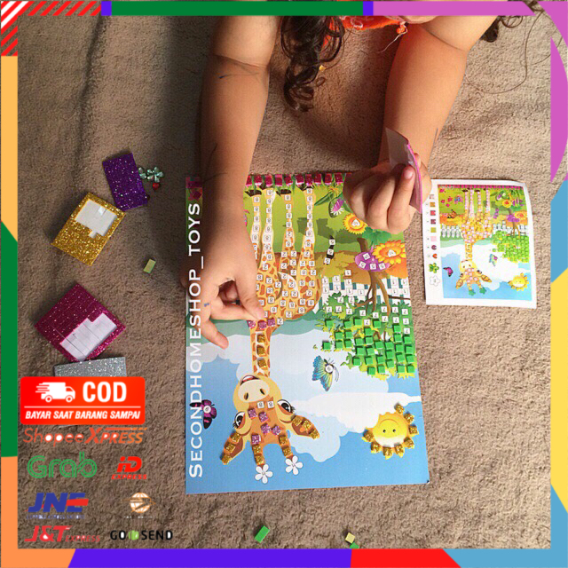 

✨ BISA COD ✨ 4pcs Mosaic Glitter sticker puzzle mozaik gliter stiker anak murah - Netral