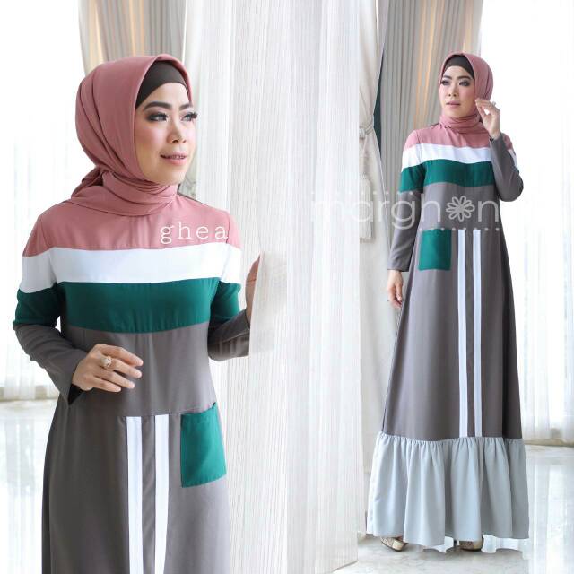Dres Casual Muslimah Stripe Toryburch mix Crept Ghea Original by Marghon