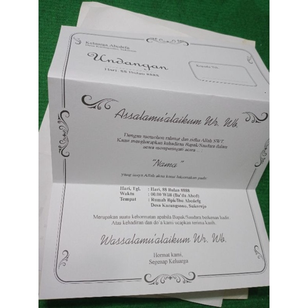 Undangan Walima/Tahlil/40hari/Pendak/Tasyakuran/Fotocopy