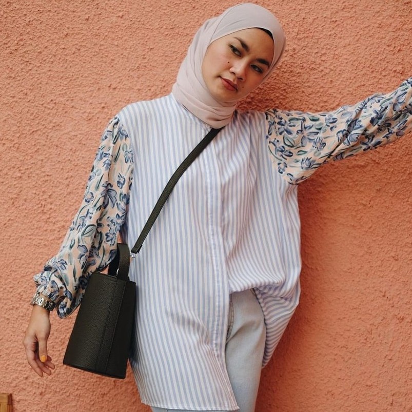 kemeja wanita oversize miyasa denim blueberry blouse wanita