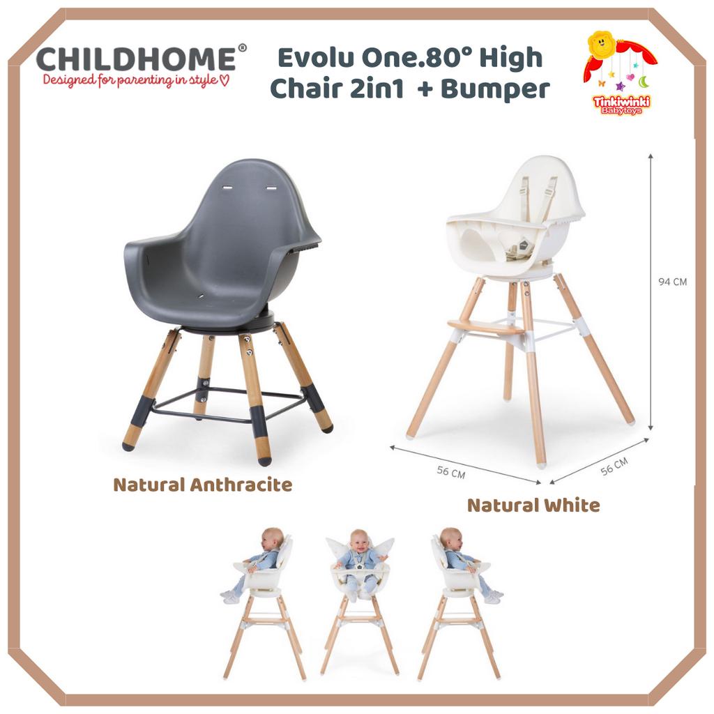 Childhome Evolu One.80° High Chair 2in1 + Bumper