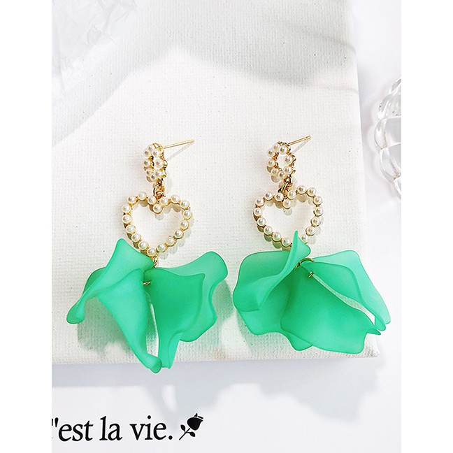 LRC Anting Tusuk Fashion Pearl Flower Hollow Love Earrings F4584XX