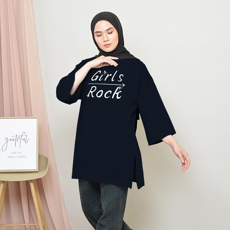 KAOS OVERSIZE TOP HIJAB WANITA BASIC GIRLS ROCK/ OVERSIZE SLIT BLOUSE